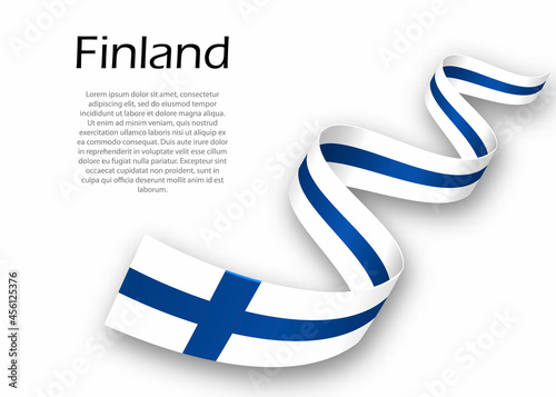Waving ribbon or banner with flag of Finland