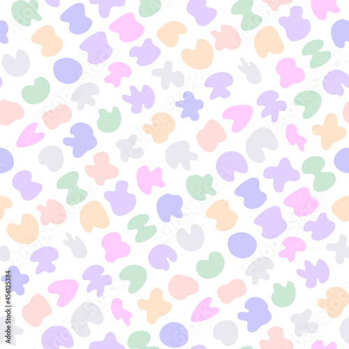 Cute gentle childish seamless pattern with colorful pastel spot stans. Sweet delicate background, textile print for kids with abstract random blobs