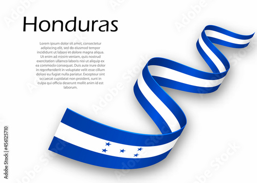 Waving ribbon or banner with flag of Honduras. Template for independence day design