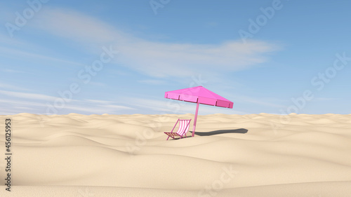 Summer with water play equipment placed on the beach. summer time. 3D illustration, 3D rendering 