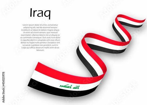 Waving ribbon or banner with flag of Iraq. Template for independence day design