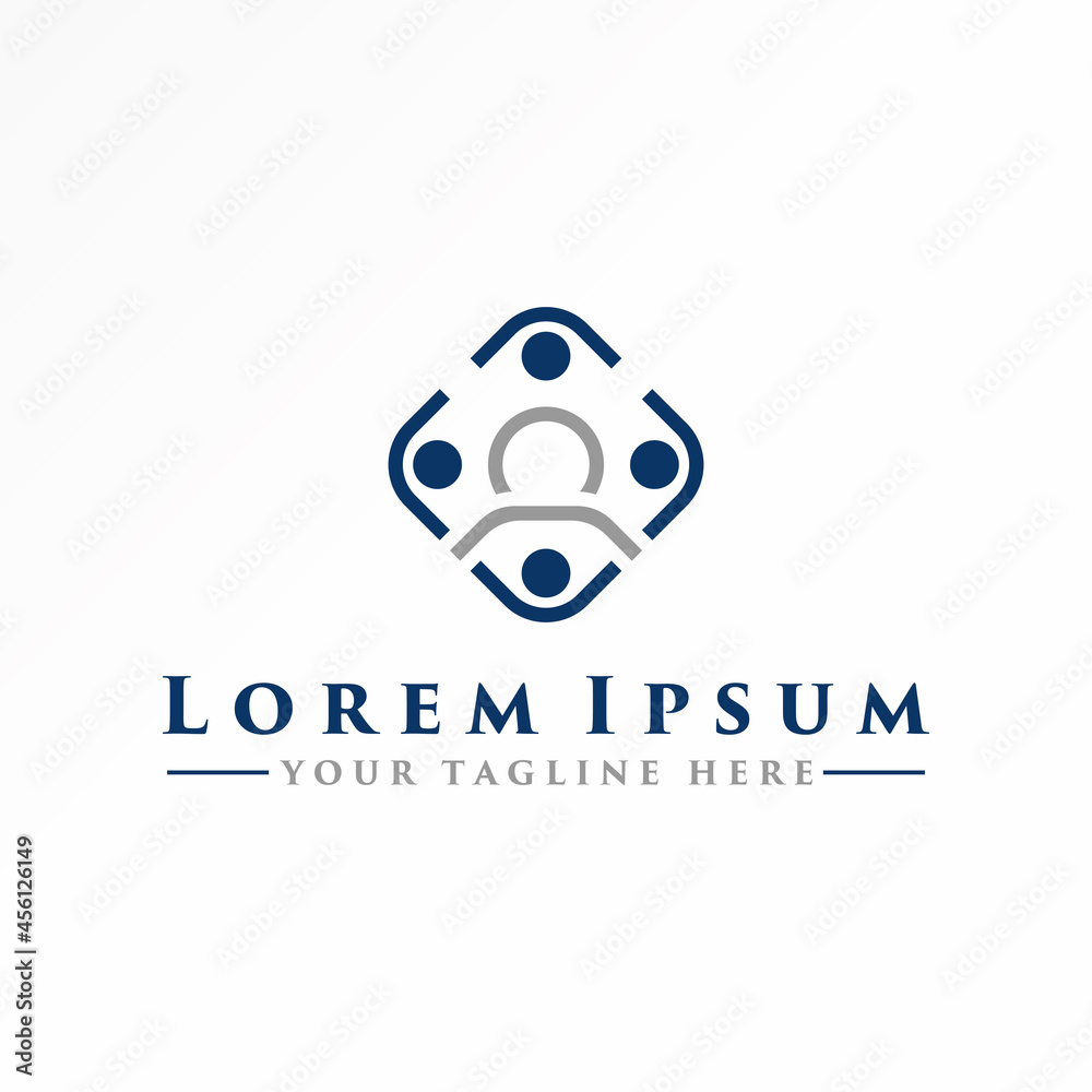 Line Rectangular with 4 people or in gathered or Meeting image graphic icon logo design abstract concept vector stock. can be used as a symbol related to association or official