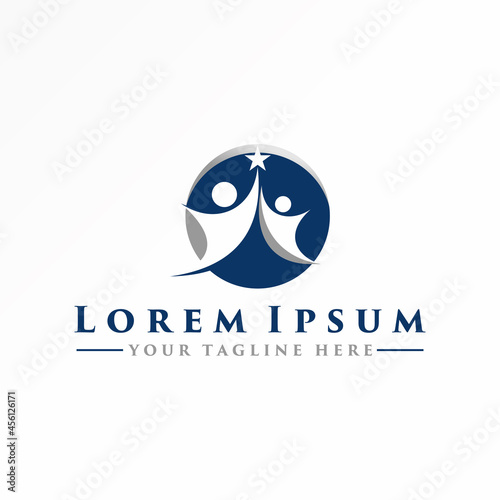 2 Body or People jump with star image graphic icon logo design Abstract concept vector stock. Can be used as a symbol related to success or family