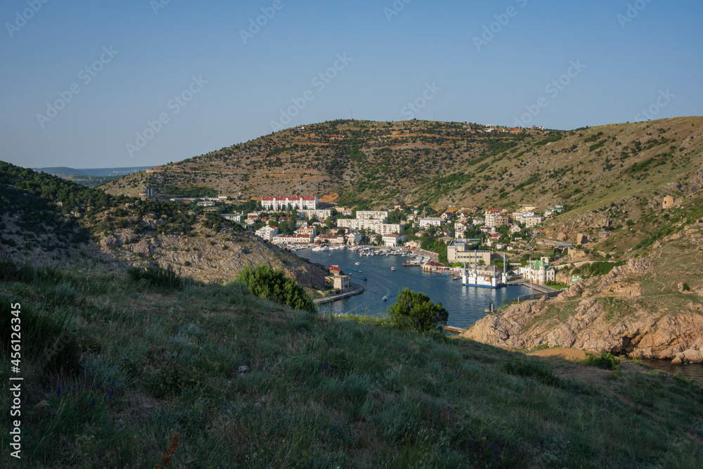 Balaklava bay, Bella Chiava, Beautiful harbor in Crimea. View of the Balaklava Bay from Mount George