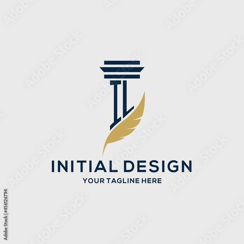 IL monogram initial logo with pillar and feather design