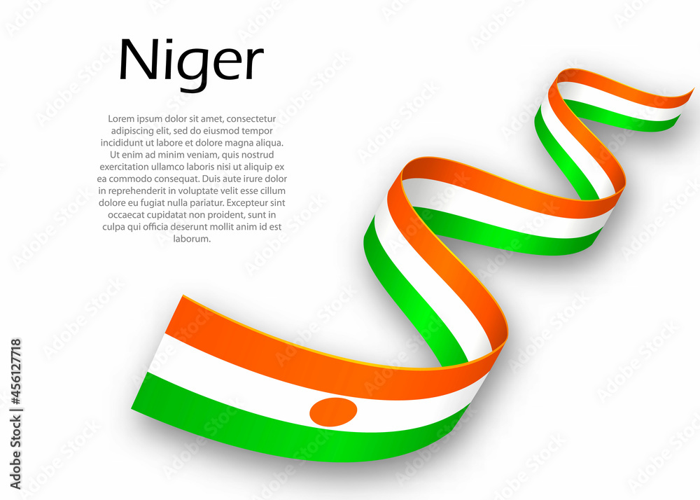 Waving ribbon or banner with flag of Niger. Template for independence day design Waving ribbon or banner with flag of Niger. Template for independence day design