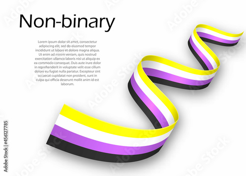 Waving ribbon or banner with Non-binary pride flag