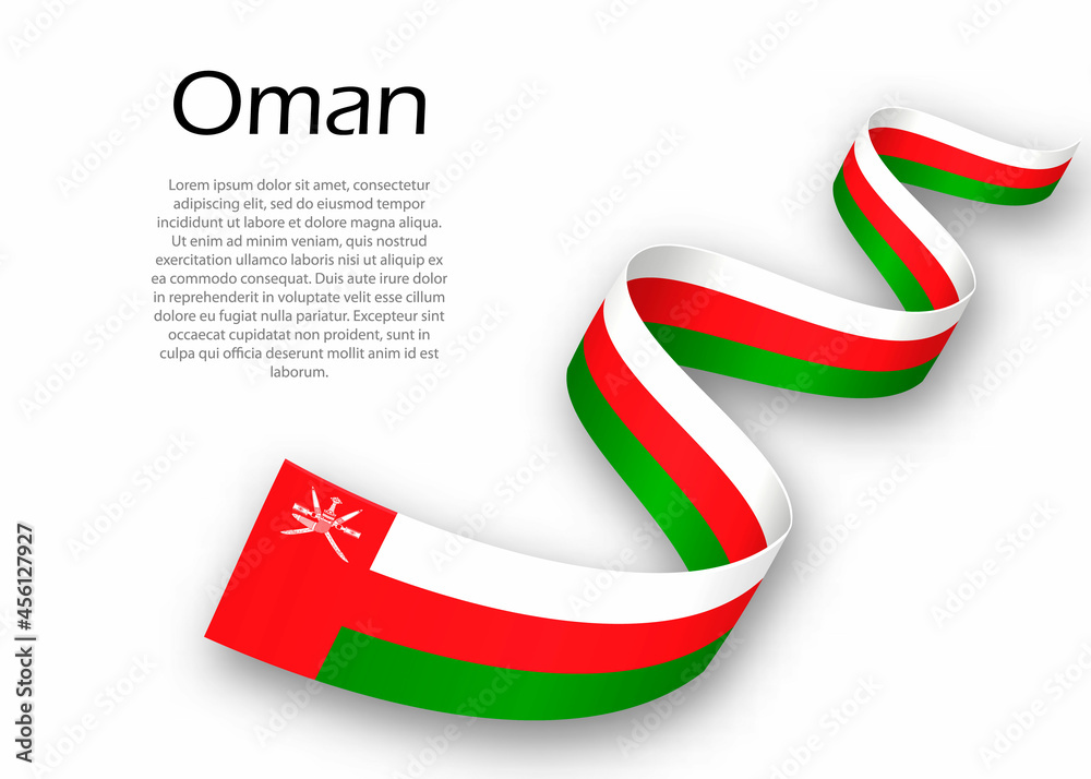 Waving ribbon or banner with flag of Oman. Template for independence day design