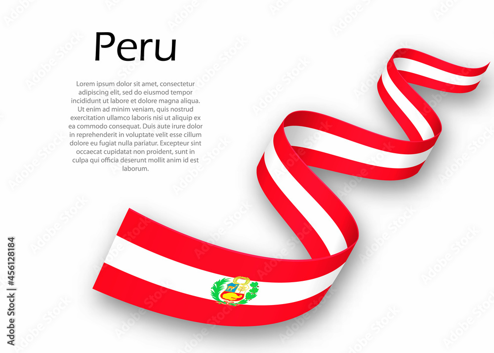 Obraz premium Waving ribbon or banner with flag of Peru. Template for independence day design