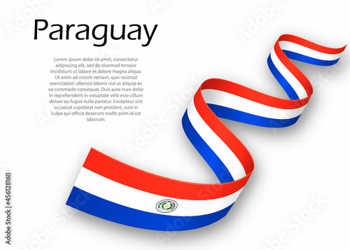Waving ribbon or banner with flag of Paraguay. Template for independence day design