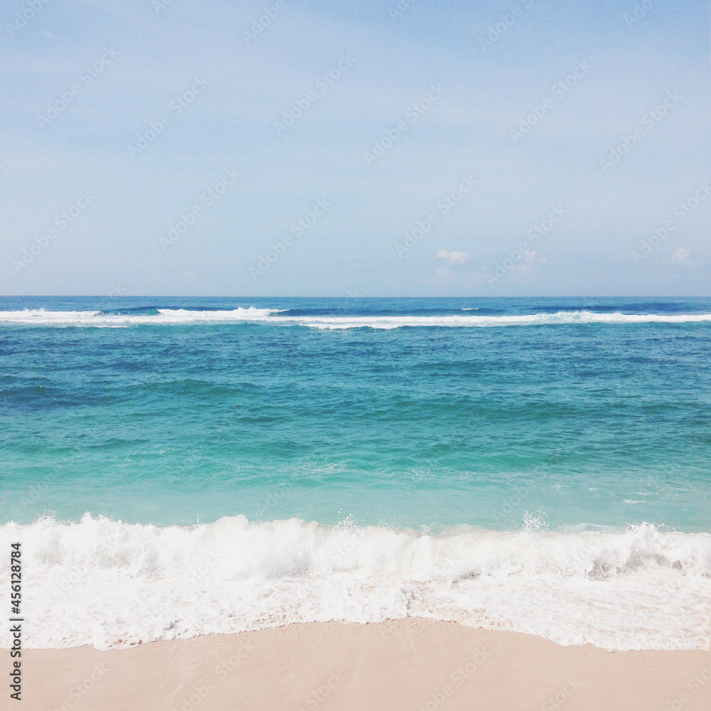 White sand beach, crystal clear water on Gunung Payung Beach Bali Indonesia, in high resolution image