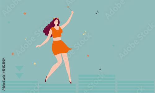Beautiful woman dancing with a sparkler, a girl celebrating a holiday vector illustration