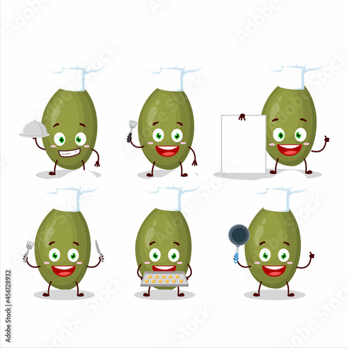 Cartoon character of pistachios seeds with various chef emoticons