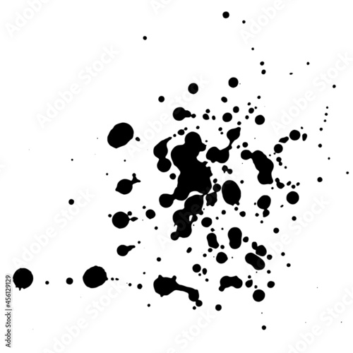 Black ink blots, watercolor splatters. Liquid messy forms, stains. Dirty design elements.