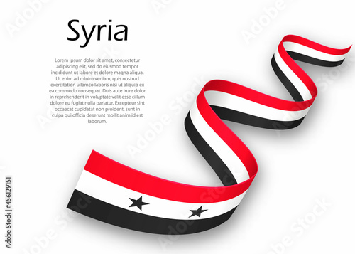 Waving ribbon or banner with flag of Syria. Template for independence day design