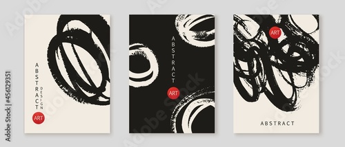 Set of abstract backgrouns, covers, posters with knotty, tangled textures. Messy hand painted objects.
