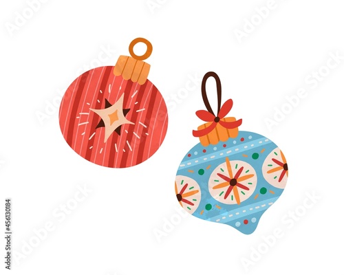 Christmas baubles in retro style. Xmas holiday balls for decoration. Vintage ...