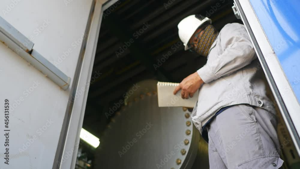 Production engineer to check equipment in the industrial factory and record to paper Production engineer to check equipment in the industrial factory and record to paper