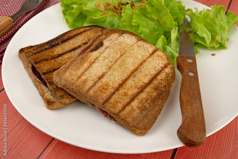 croque-monsieur et salade dans une assiette croque-monsieur et salade dans une assiette