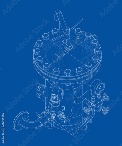 Industrial air filter with taps and pressure gauge