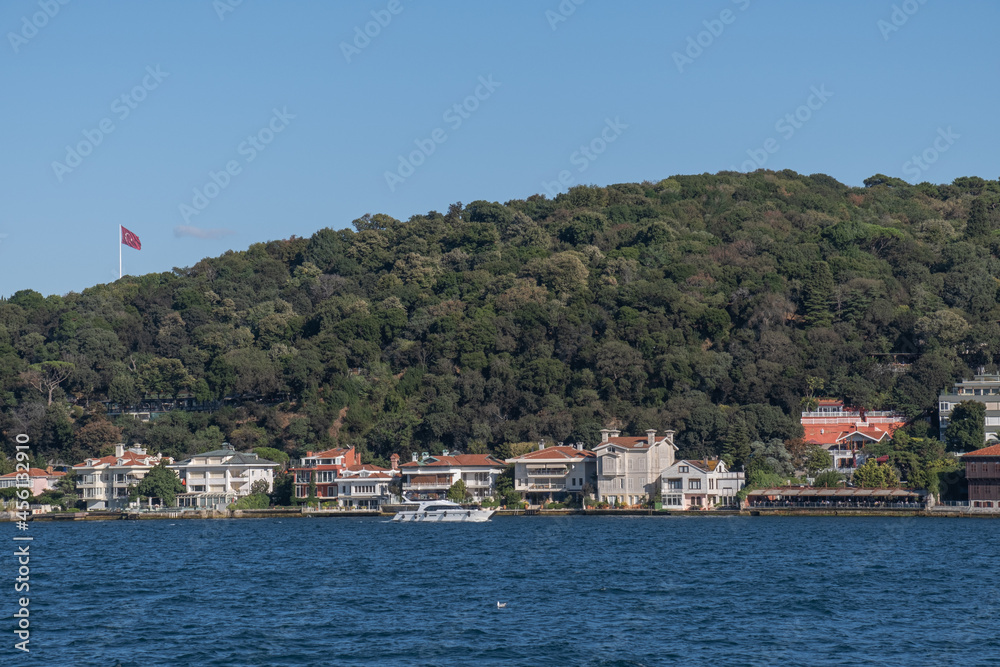 Houses on the shore of Istanbul Bosphorus, villas by the sea,