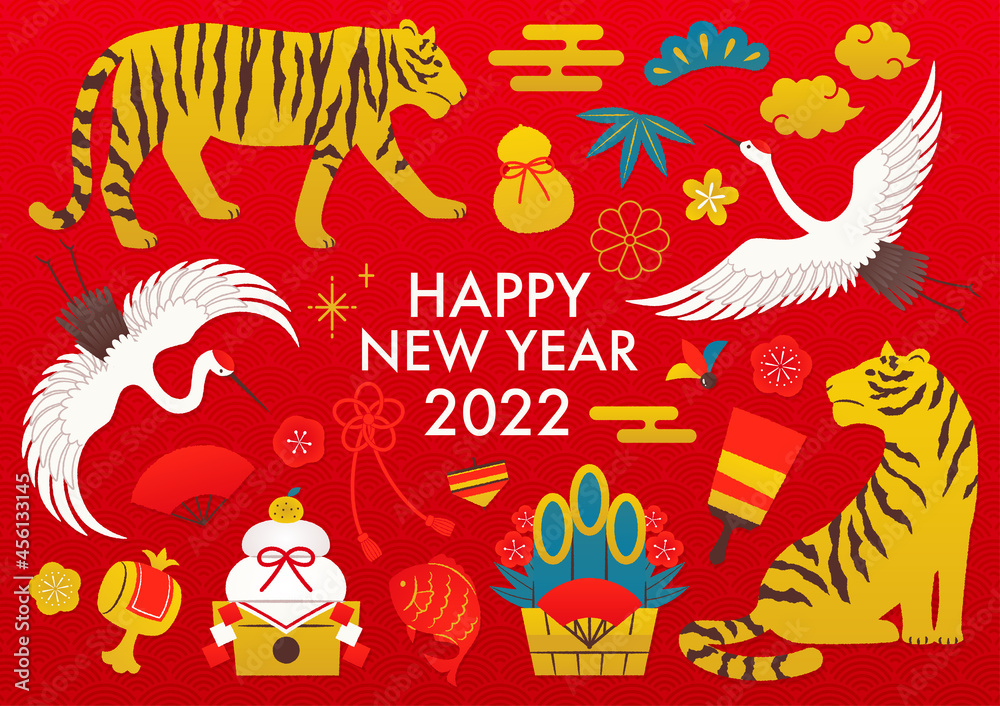 new year 2022 tiger illustration with red background