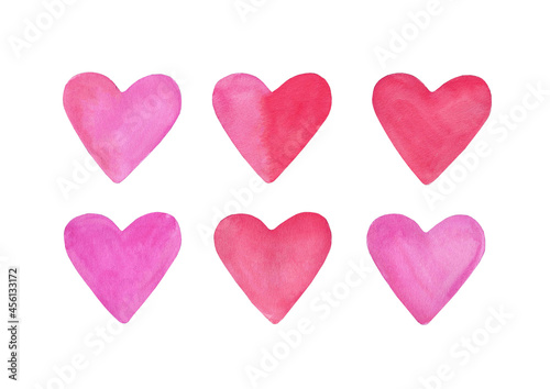 Hand-drawn hearts in watercolor. Isolated on white background. Perfect for Valentine's Day and greeting cards. © Zhanna