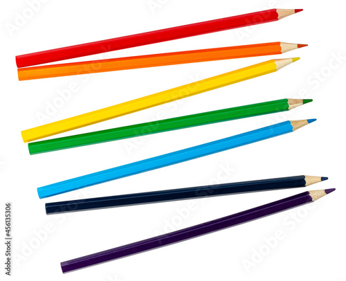 Colored pencils on a white background. Stationery. Isolate on white.