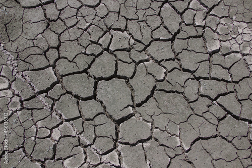 Cracked dry land during a drought. A long time without rain. Infertile soil without plants