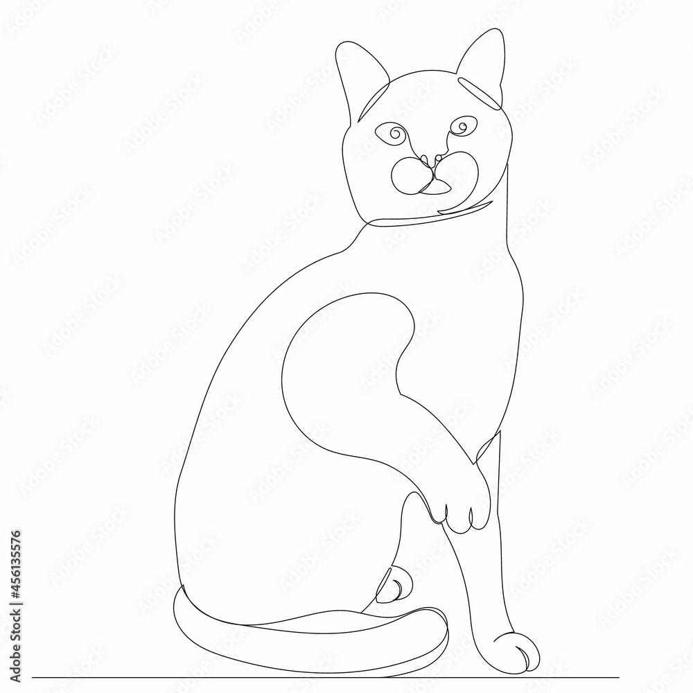 Obraz premium cat drawing by one continuous line, sketch