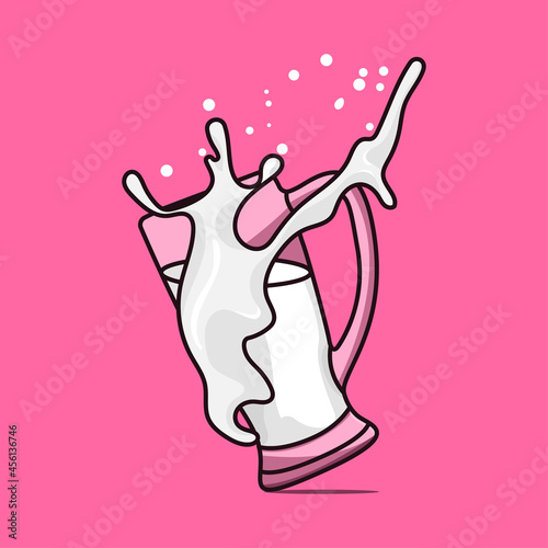 vector illustration. splash of milk in a glass on a pink background 