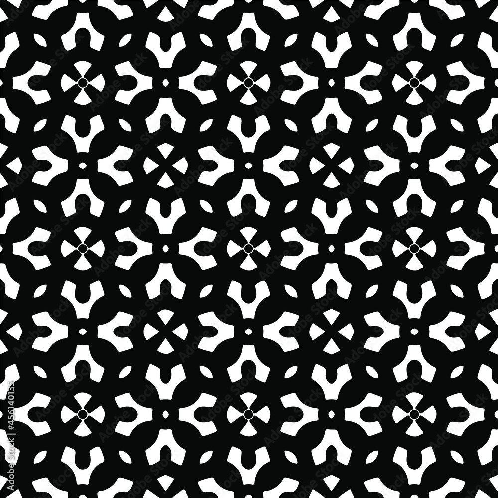 Flower geometric pattern. Seamless vector background. White and black ornament. Ornament for fabric, wallpaper, packaging. Decorative print Flower geometric pattern. Seamless vector background. White and black ornament. Ornament for fabric, wallpaper, packaging. Decorative print