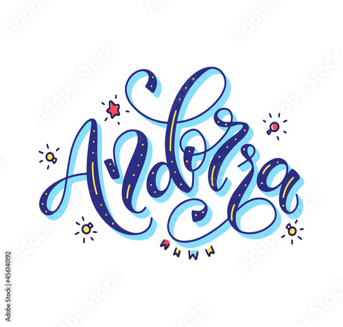 The name of the country in festive decoration  vector cartoon illustration with lettering - Andorra