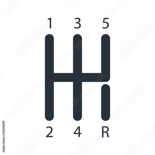The gearbox icon. Manual transmission — a transmission in which the gearshift is organized by means of a mechanical drive. Vector illustration isolated on a white background for design and web.