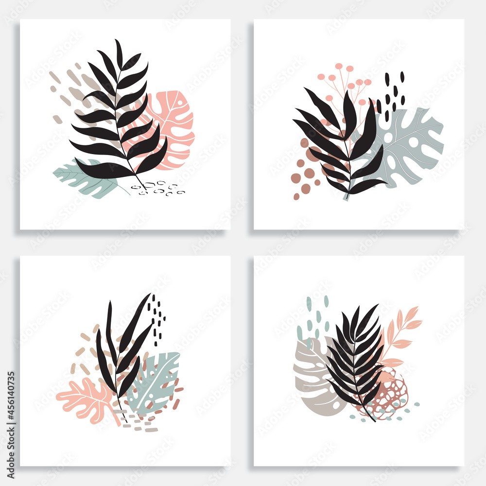 wall art vector set. Foliage line art drawing with abstract shape. Abstract Plant Art design for print, cover, wallpaper, Minimal and natural wall art. Vector illustration. wall art vector set. Foliage line art drawing with abstract shape. Abstract Plant Art design for print, cover, wallpaper, Minimal and natural wall art. Vector illustration.
