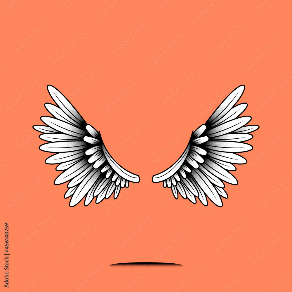 Fototapeta premium Pair of wings element on an orange background vector