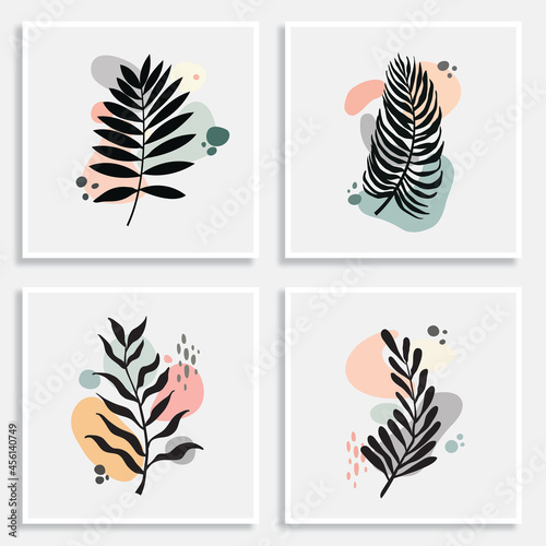 wall art vector set. Foliage line art drawing with abstract shape. Abstract Plant Art design for print  cover  wallpaper  Minimal and natural wall art. Vector illustration.