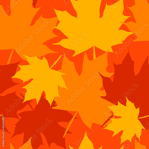 Seamless vector pattern of the maple leaf in autumn  silhouette maple leaf  orange tone pattern.