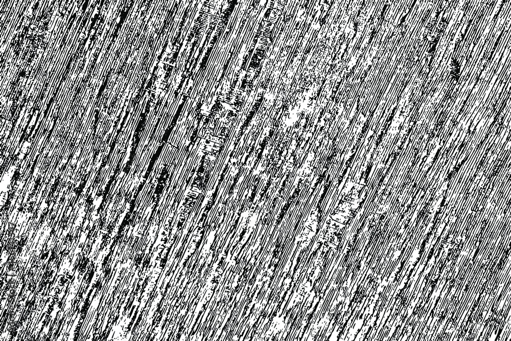 Fototapeta premium Grunge texture of the surface of shabby wooden plywood. Rough, rural, ragged. Abstract monochrome background. Vector illustration. Overlay template.
