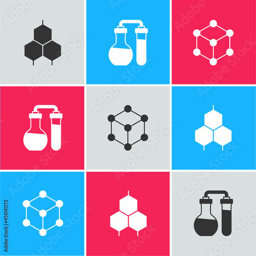 Set Chemical formula, Test tube and Molecule icon. Vector
