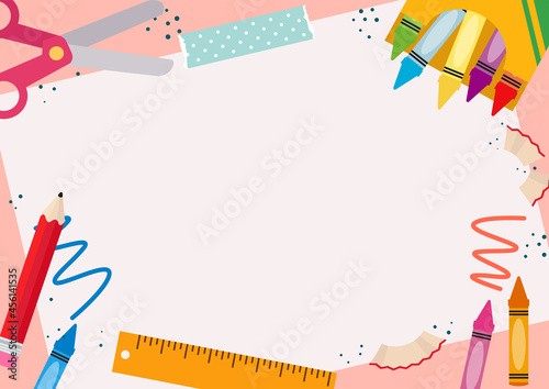 Back to school stationery blank note template. Flat vector cartoon design