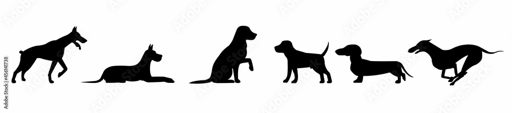 Set with silhouettes of a dog in different positions isolated on a white background. Vector illustration
Set with silhouettes of a dog in different positions isolated on a white background. Vector illustration