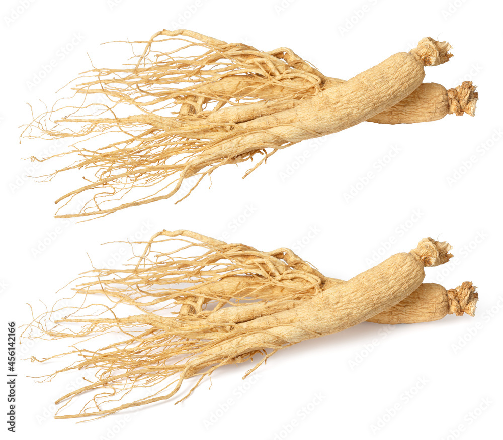 Dried ginseng isolated on white background