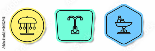 Set line Attraction carousel, Street light and Swing boat. Colored shapes. Vector