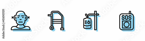 Set line IV bag, Deaf, Walker and Press the SOS button icon. Vector