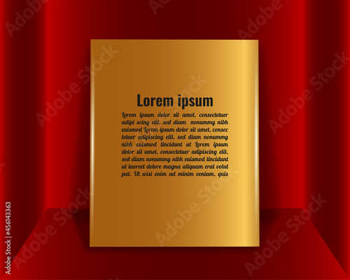 Realistic rectangle gold plaque award, plate medal  isolated perspective gradient red color