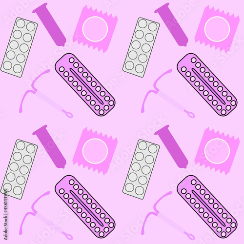 Seamless pattern pink safe sex contraception/sex education