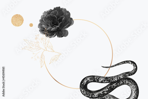 Blank golden frame with a snake vector