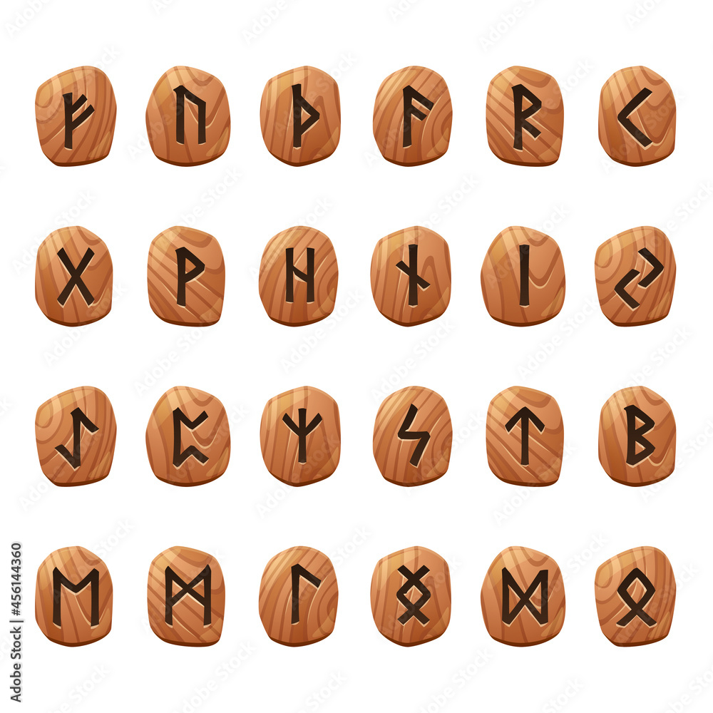Set of game runes, nordic ancient alphabet, viking celtic futark ...