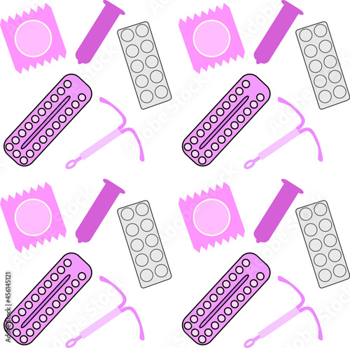 Seamless pattern safe sex contraception/sex education